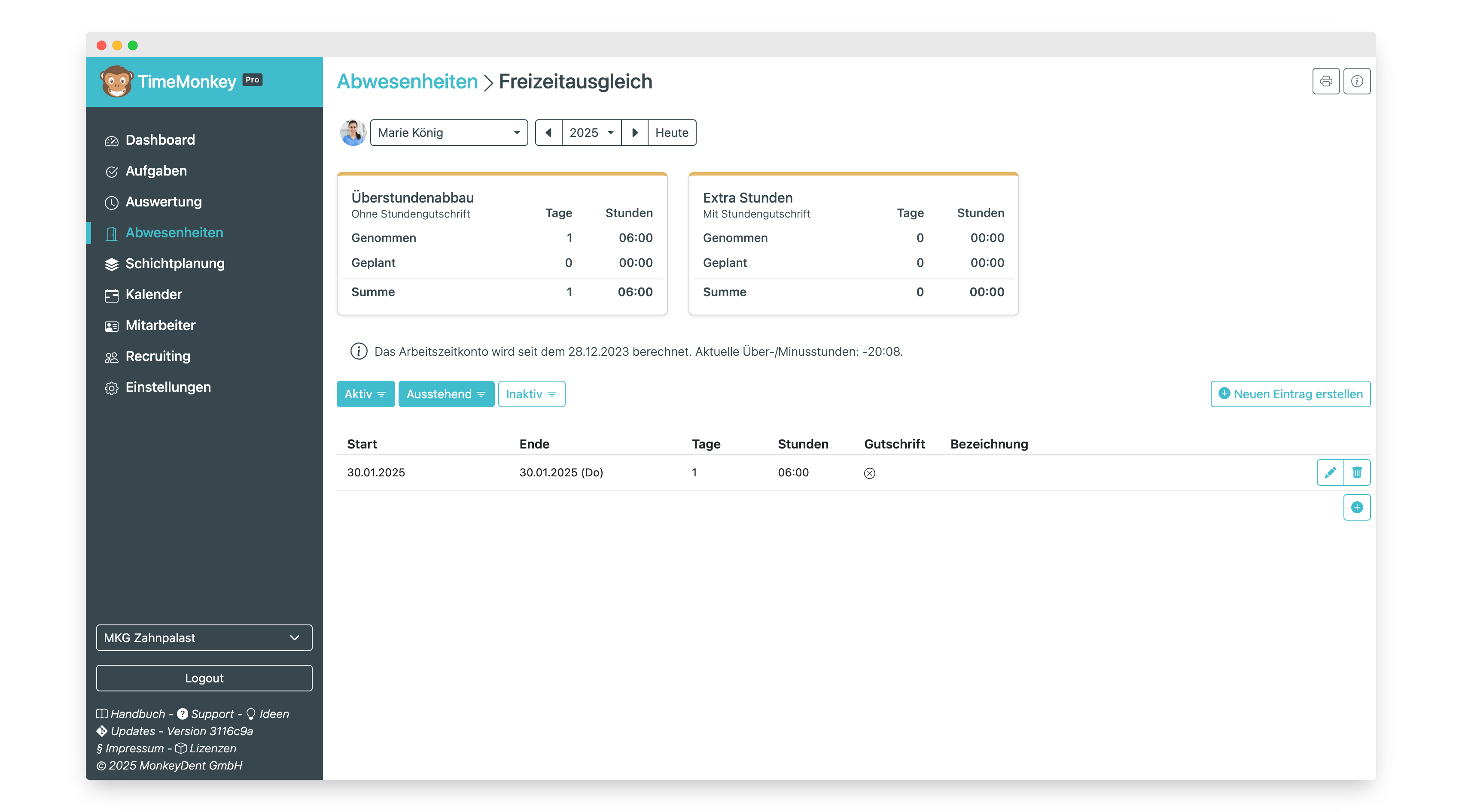 Freizeitausgleich Übersicht