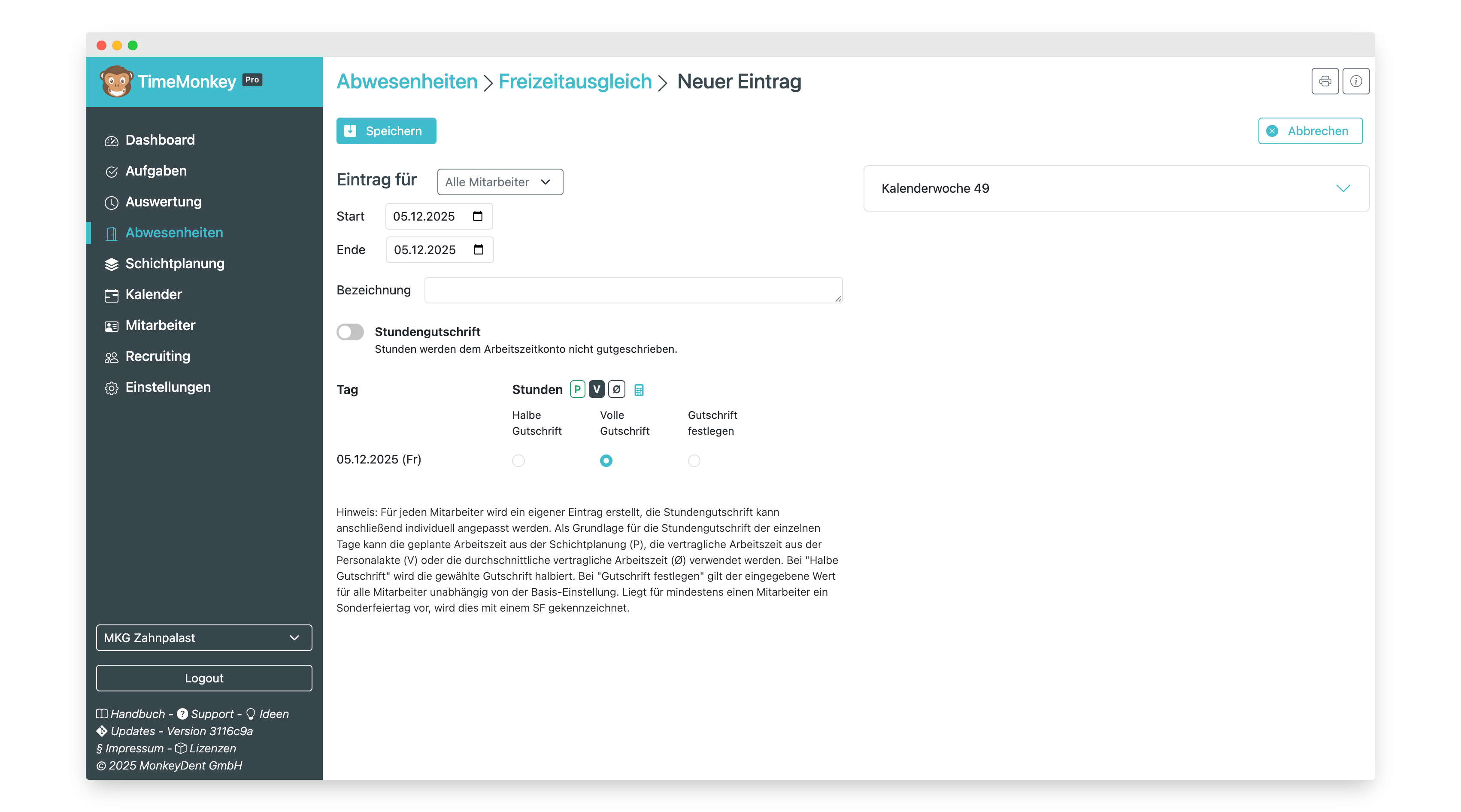 Freizeitausgleich Übersicht