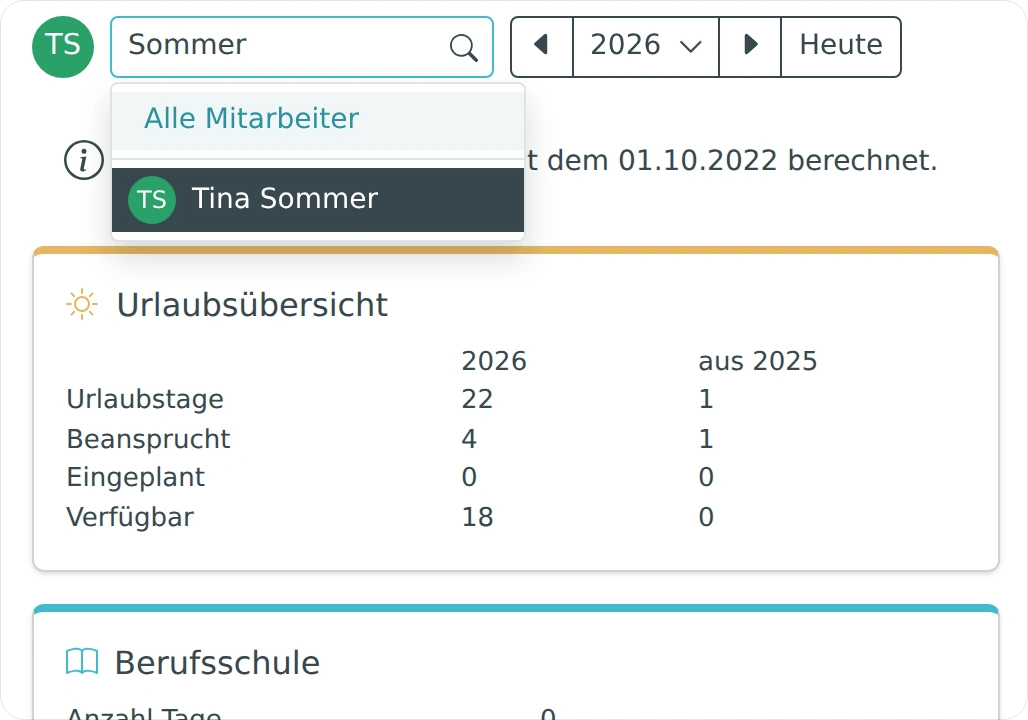 Mitarbeiterauswahl in der Abwesenheitsplanung