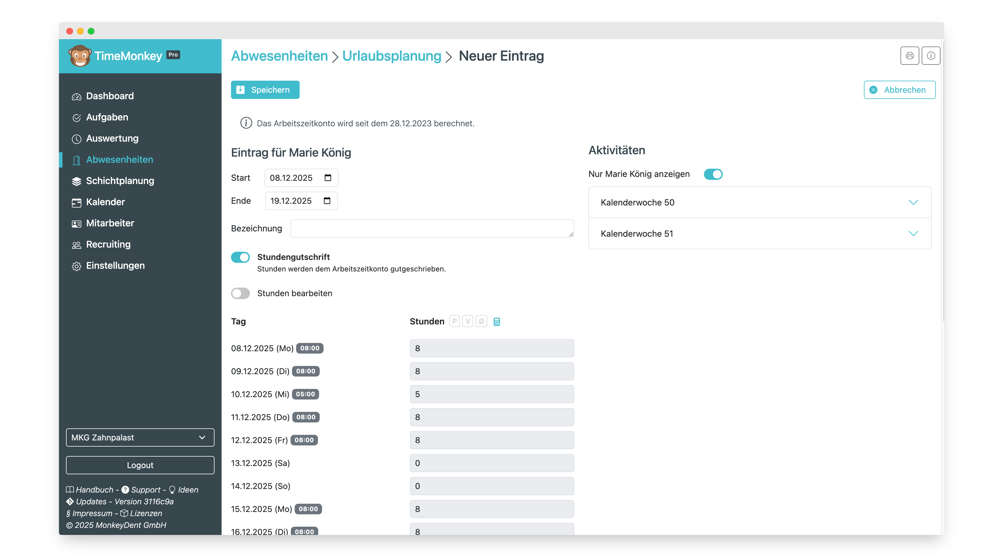 Neuer Urlaubseintrag