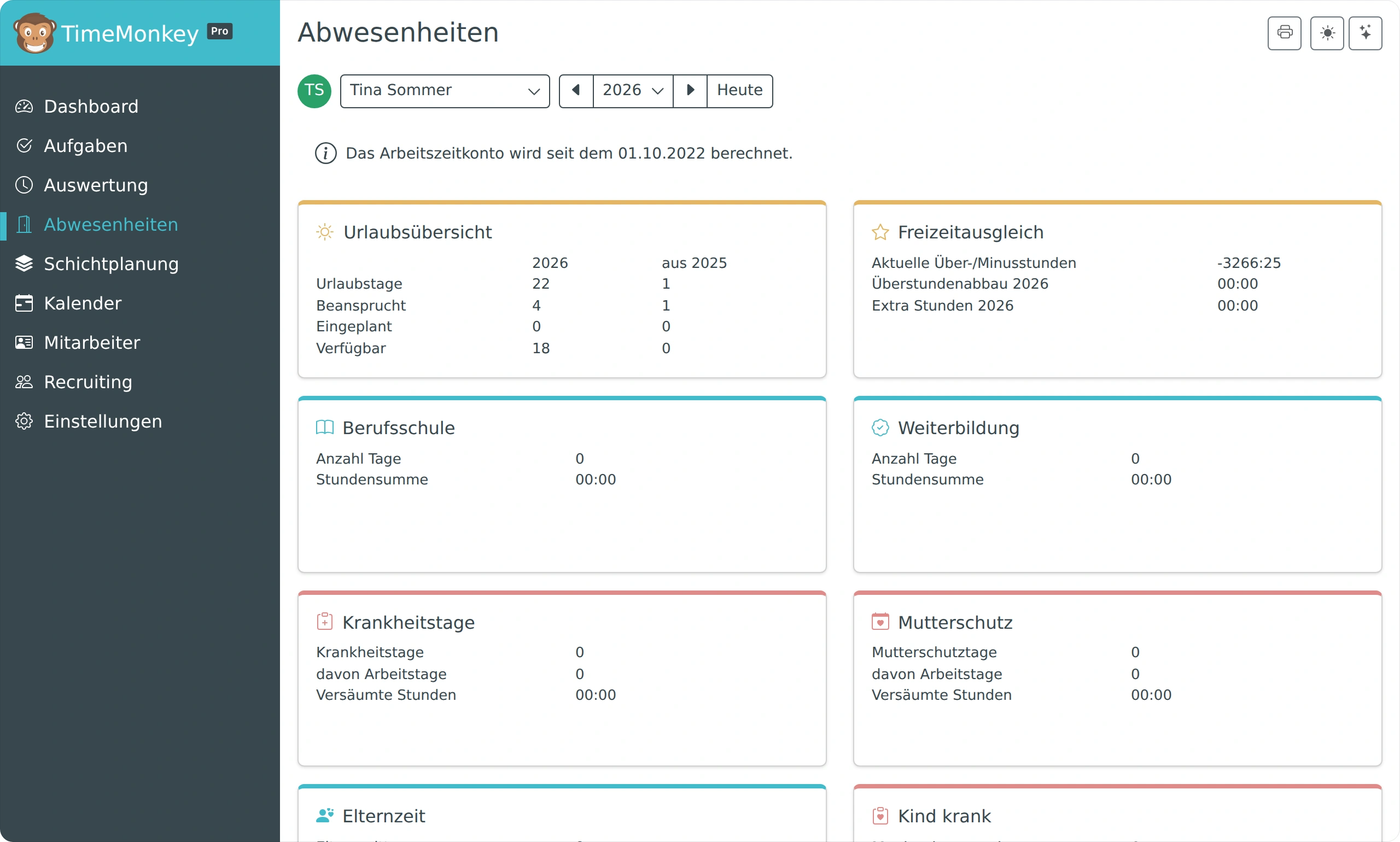 Abwesenheitsplanung mit Kategorien und Mitarbeiterauswahl