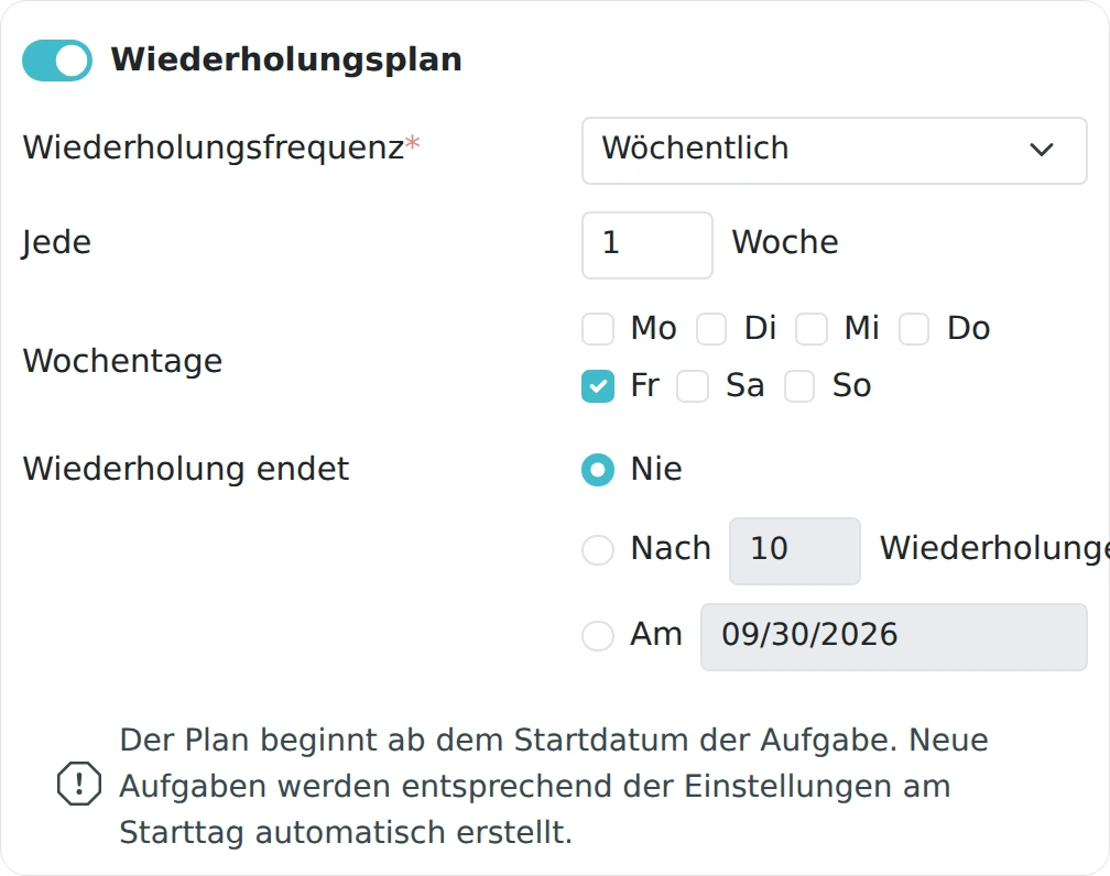 Wiederholungsplan einer Aufgabe einstellen