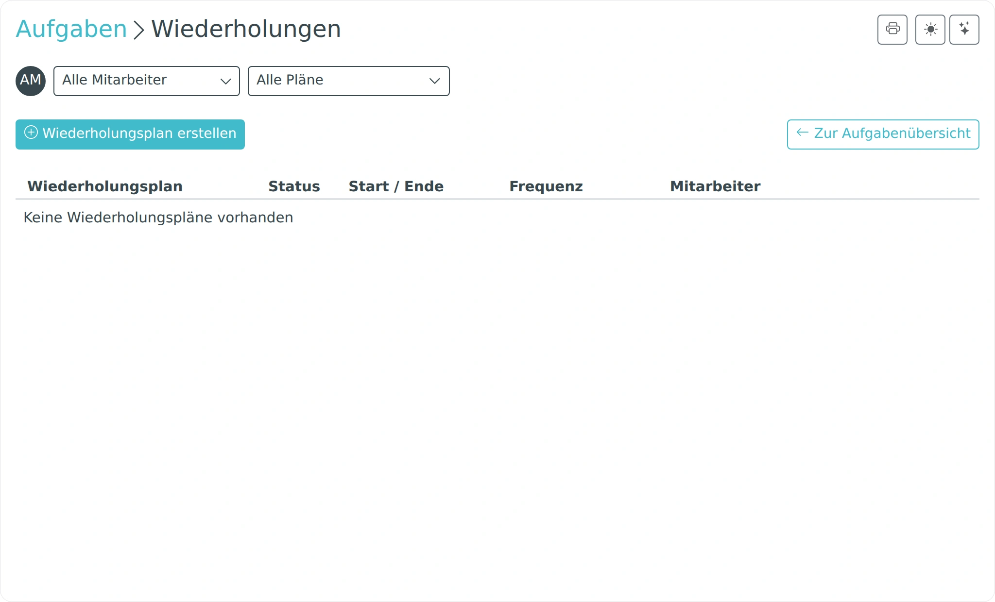 Übersicht wiederkehrender Aufgaben