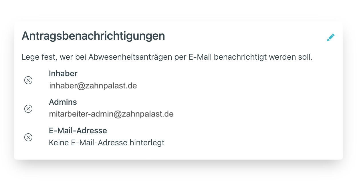 Einstellungen für Antragsbenachrichtigungen
