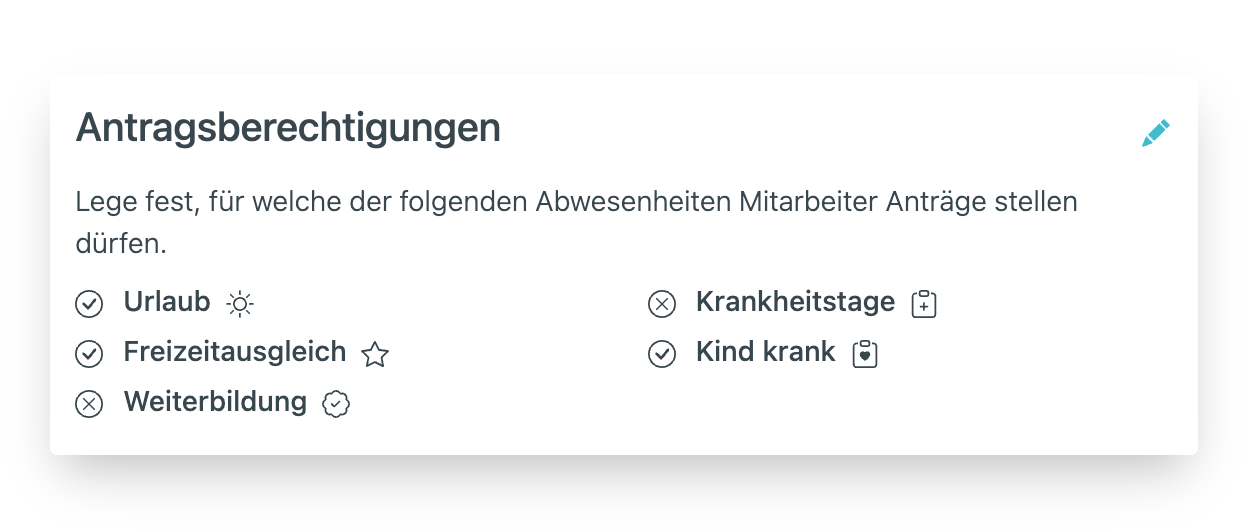 Einstellungen zu den Antragsberechtigungen der Abwesenheiten
