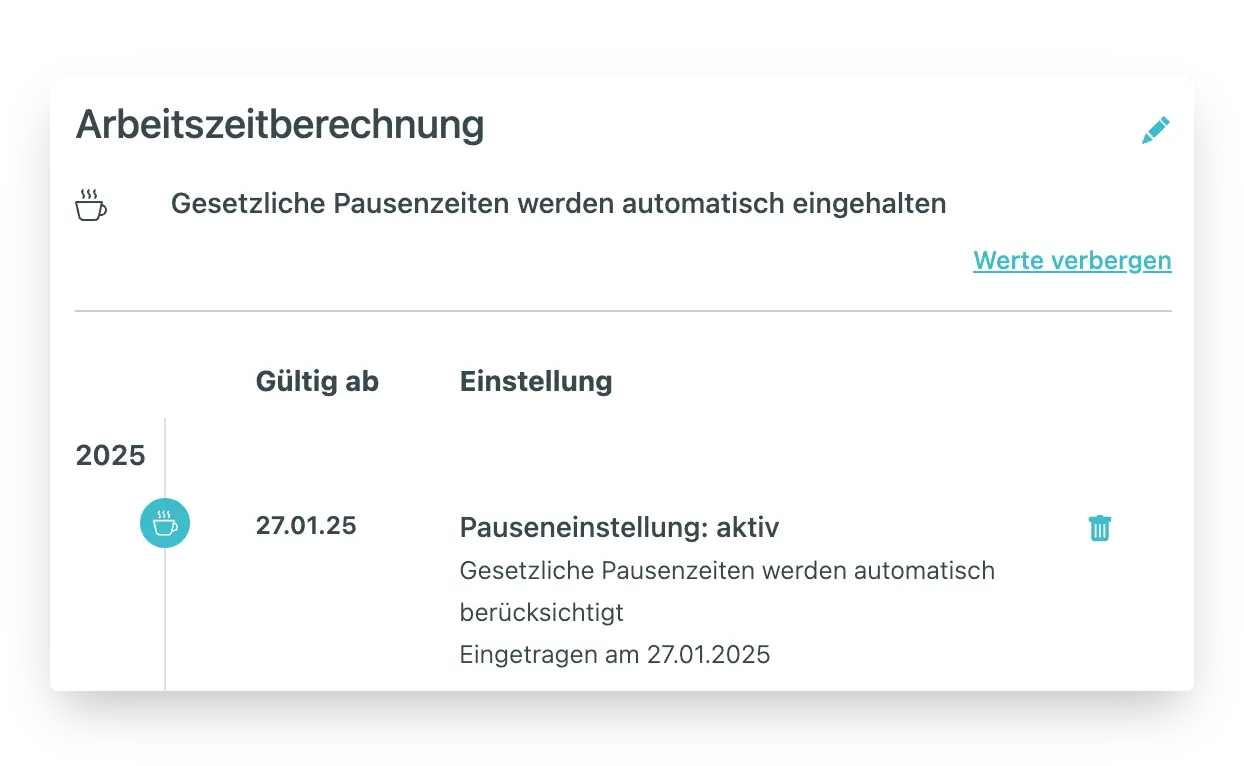 Einstellungen Arbeitszeitberechnung