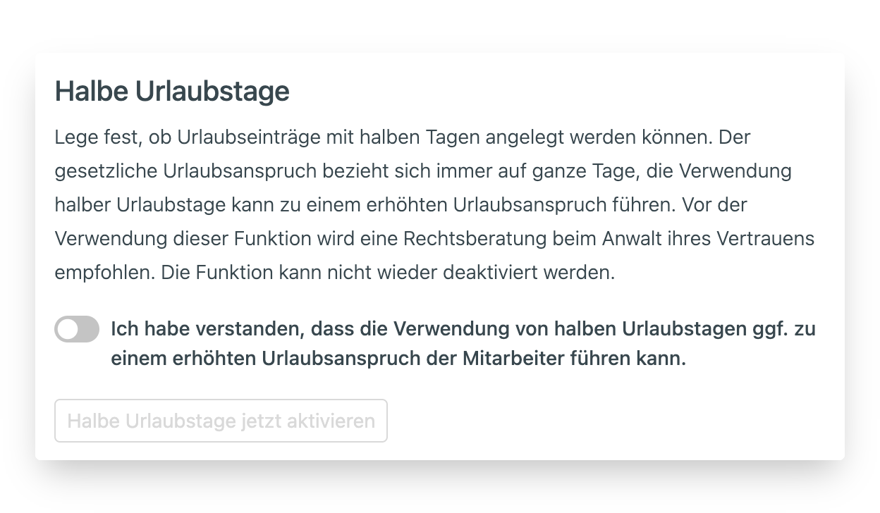Einstellungen zur Verwendung halber Urlaubstage