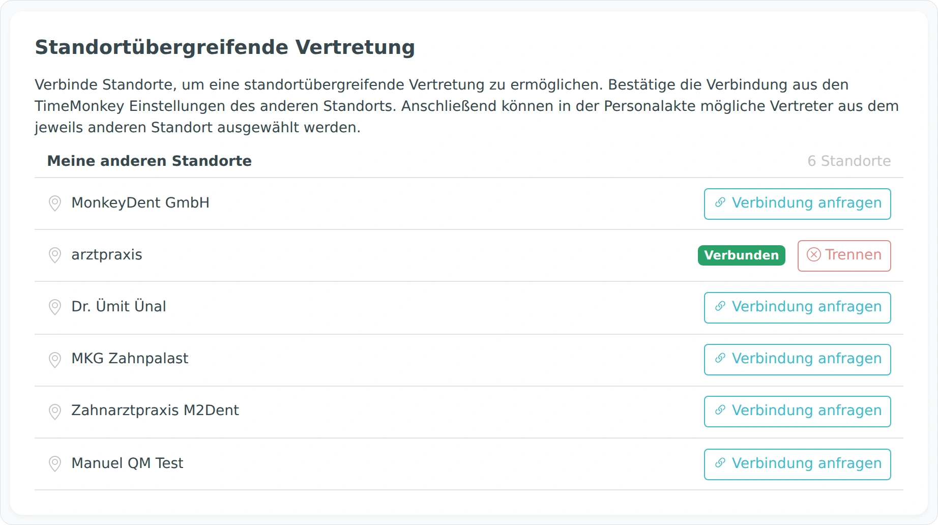 Standorte für die standortübergreifende Vertretung verbinden