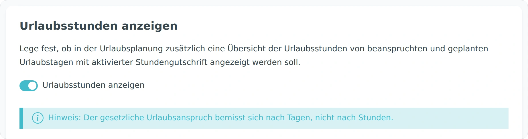 Schalter zur Anzeige der Urlaubsstunden in der Urlaubsplanung