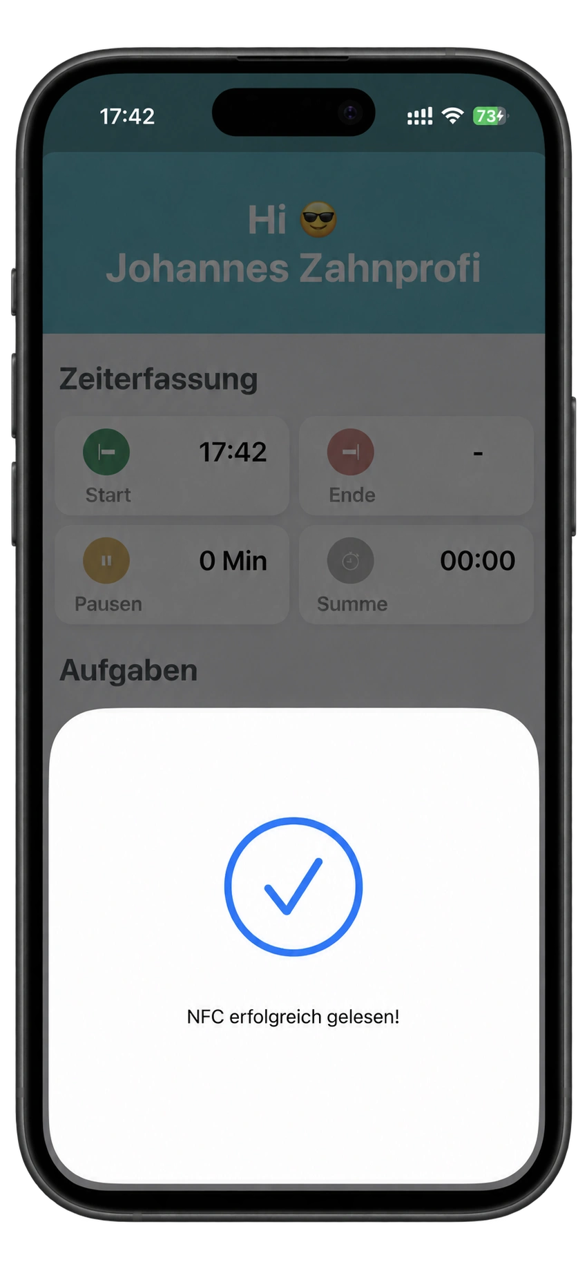 Bestätigung einer erfolgreich gelesenen NFC-Karte