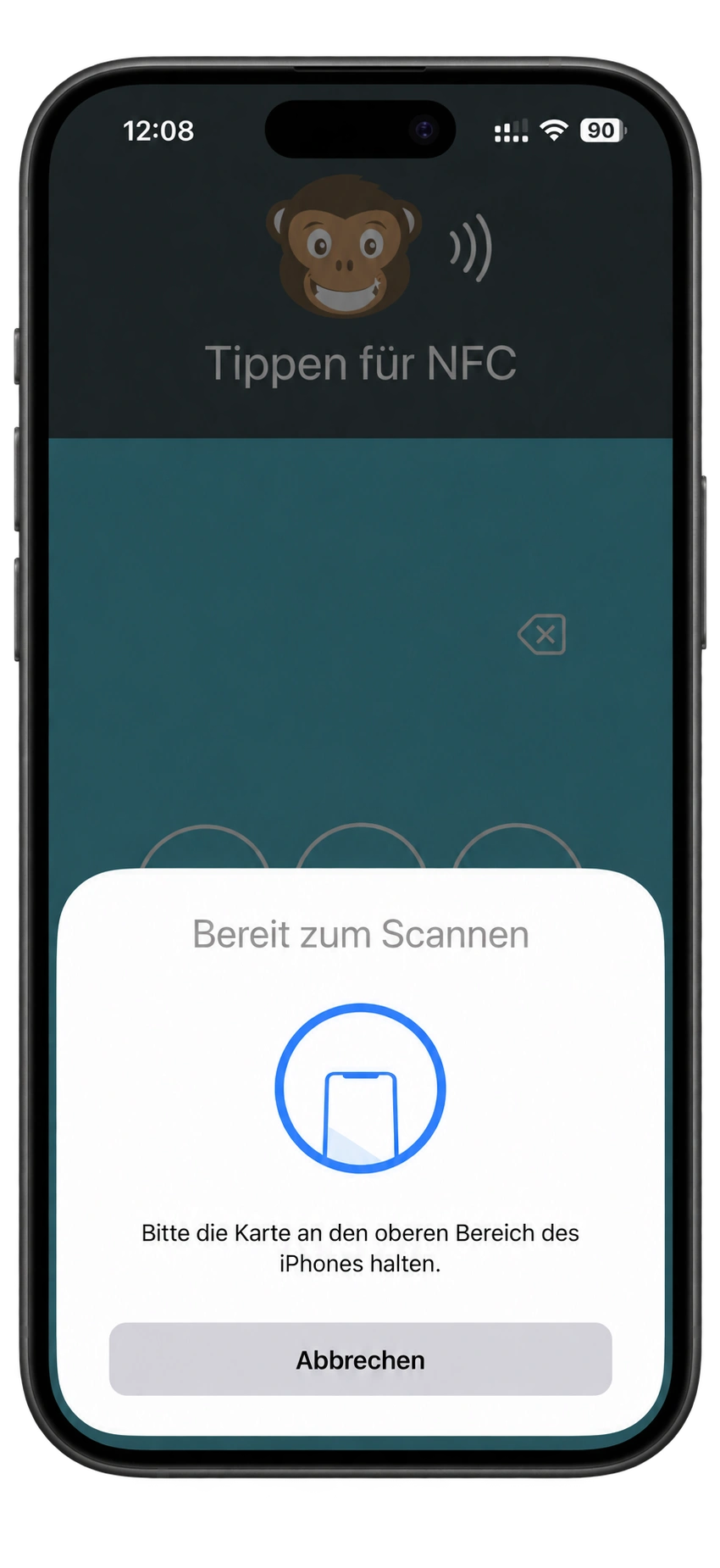 NFC-Karte zum Lesen an den oberen Bereich des iPhones halten