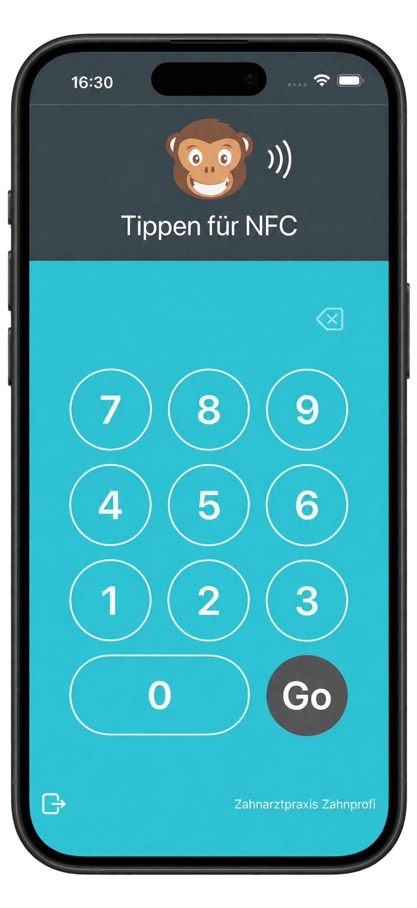 TimeMonkey-App als Stempeluhr mit PIN-Tastatur und NFC-Funktion