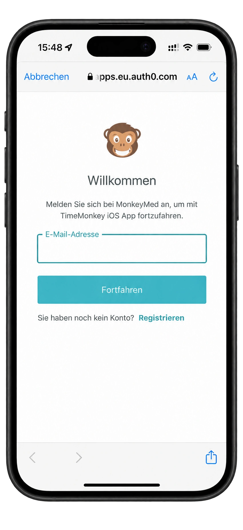 MonkeyMed-Zugangsdaten zur Anmeldung in der iPhone-App eingeben