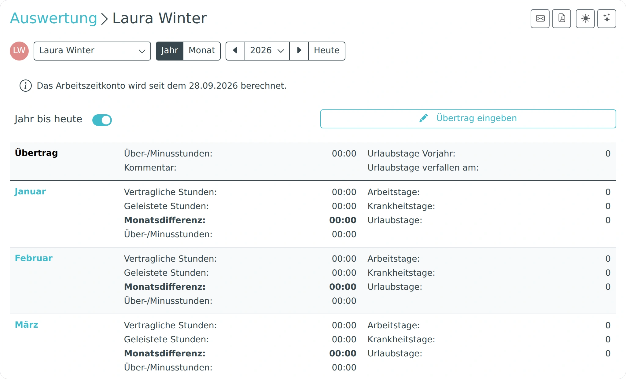 Arbeitszeitkonto in der Jahresauswertung