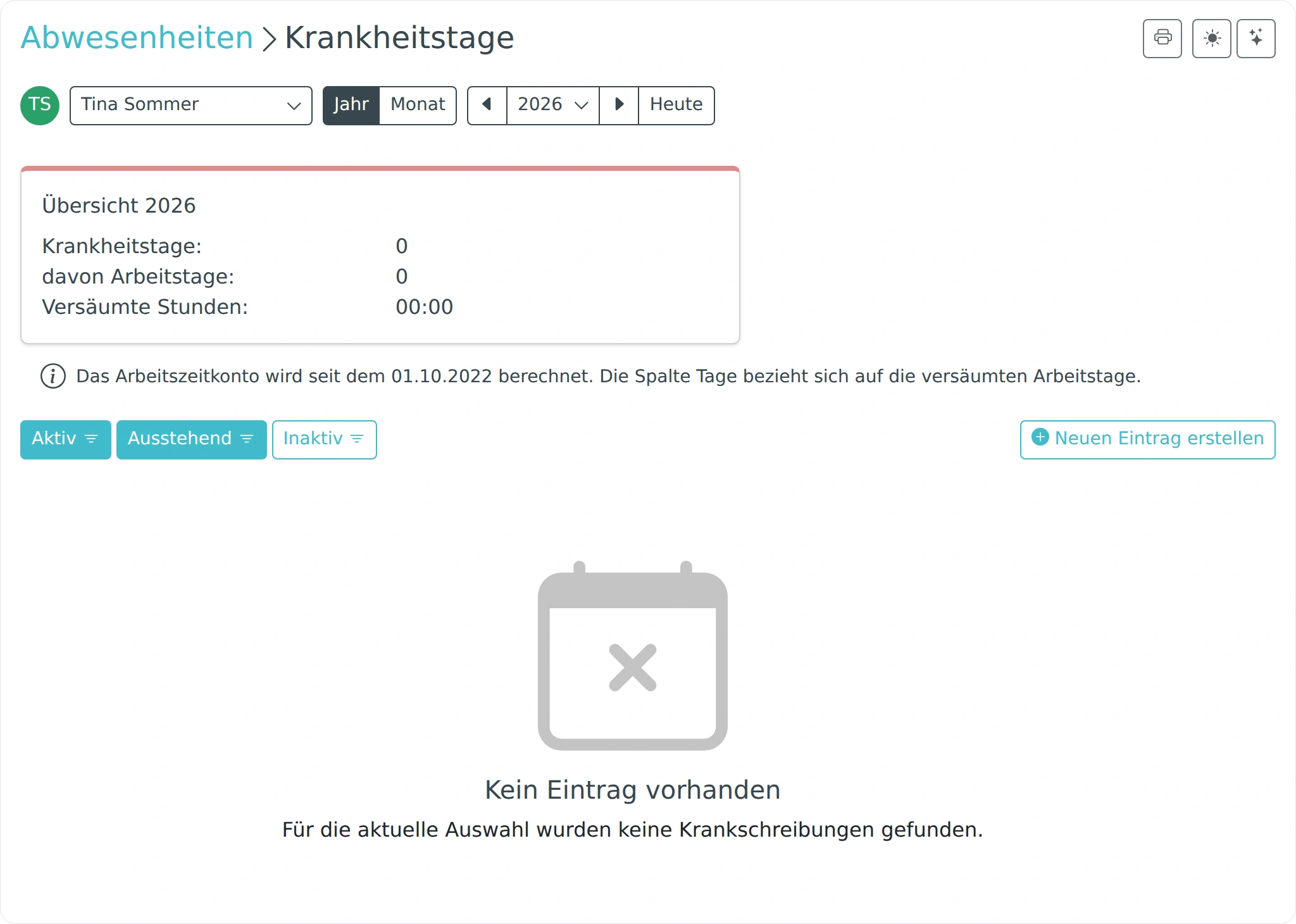 Krankheitstage eines ausgewählten Mitarbeiters