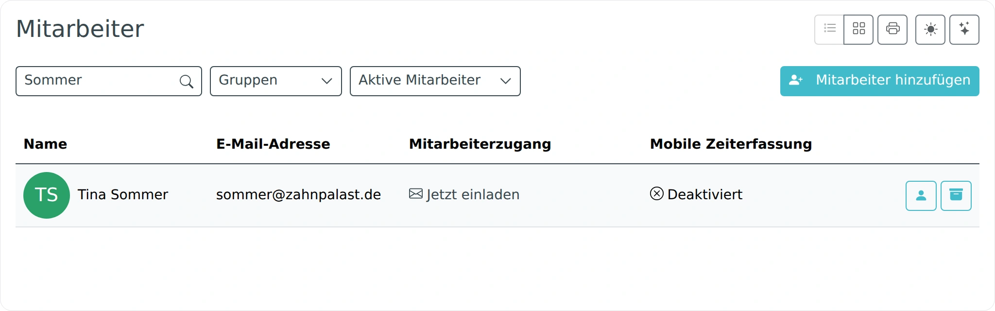Schaltfläche zum Anlegen eines Mitarbeiters