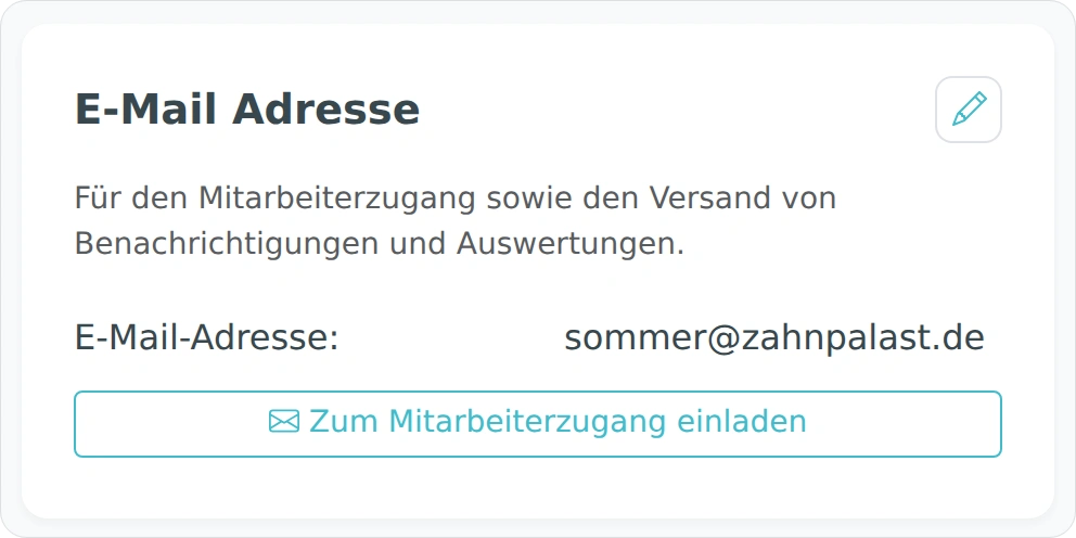 E-Mail-Adresse und Einladung zum Mitarbeiterzugang