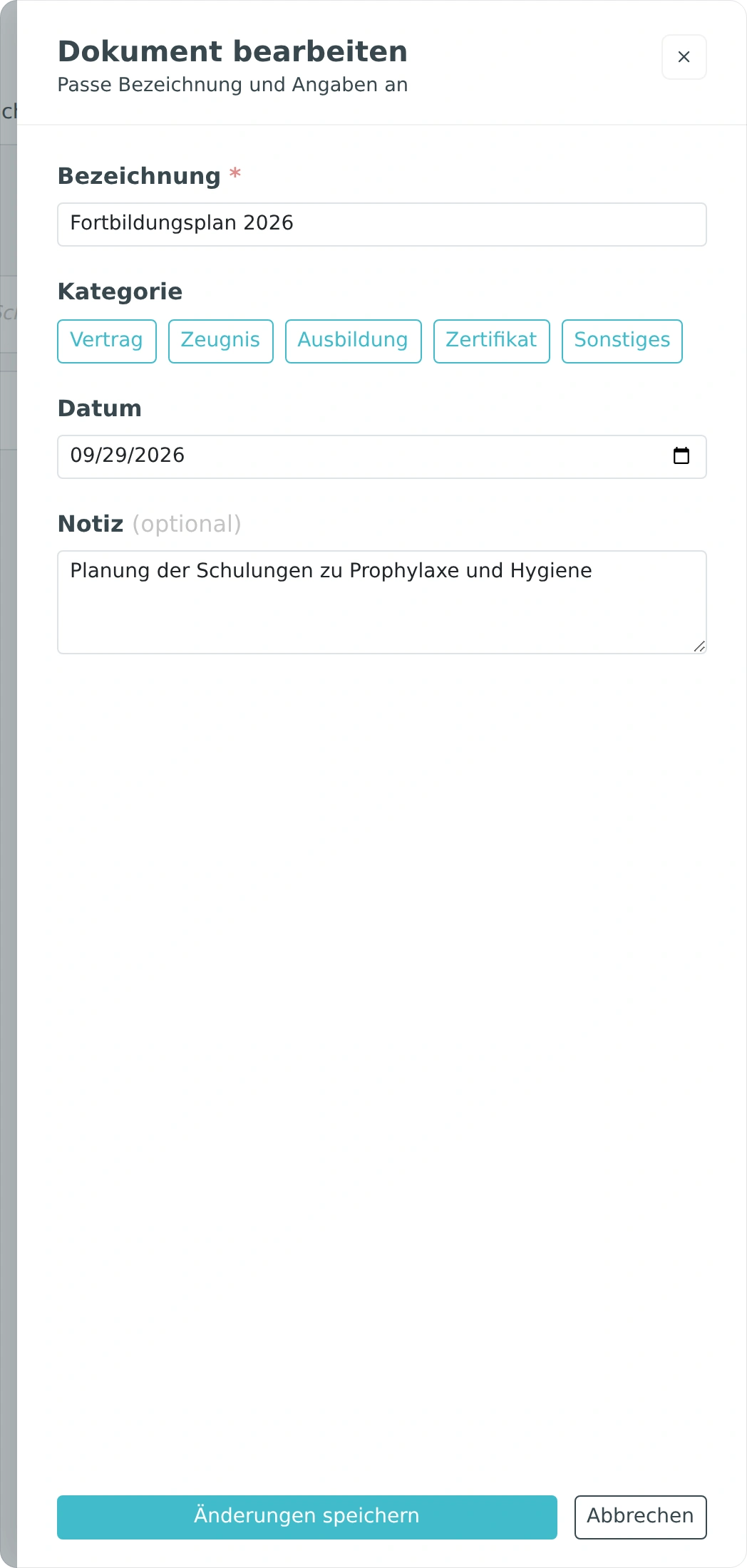 Hochgeladenes Dokument in der Personalakte bearbeiten