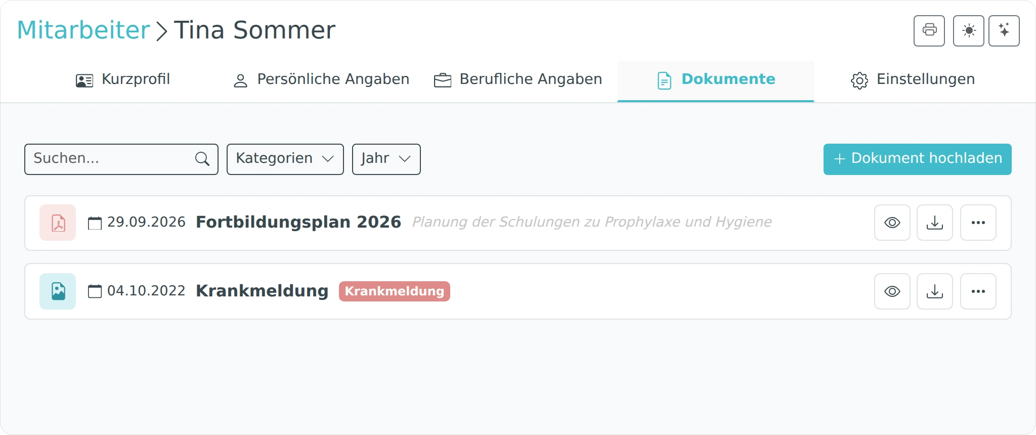 Dokumente in der Personalakte