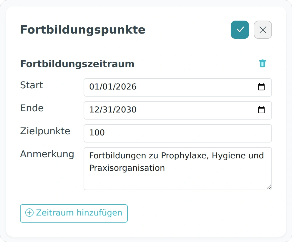 Fortbildungspunkte in der Personalakte bearbeiten