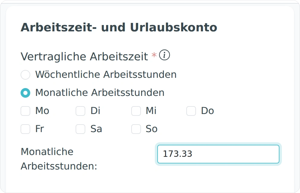 Monatliche Arbeitsstunden eines Mitarbeiters festlegen