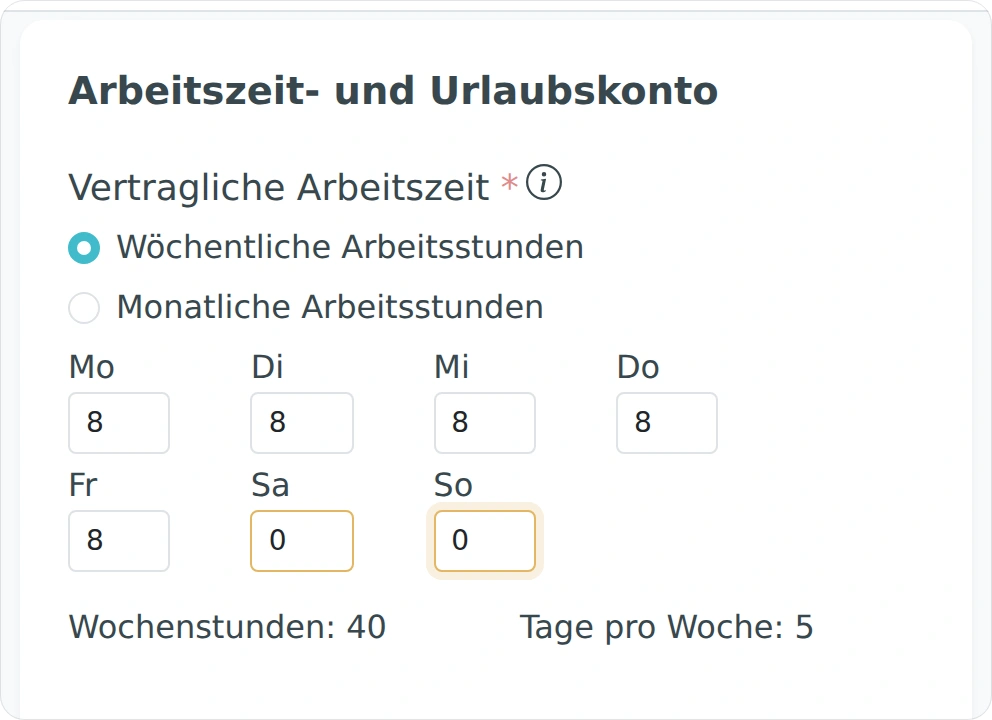 Wöchentliche Arbeitsstunden auf die Wochentage verteilen