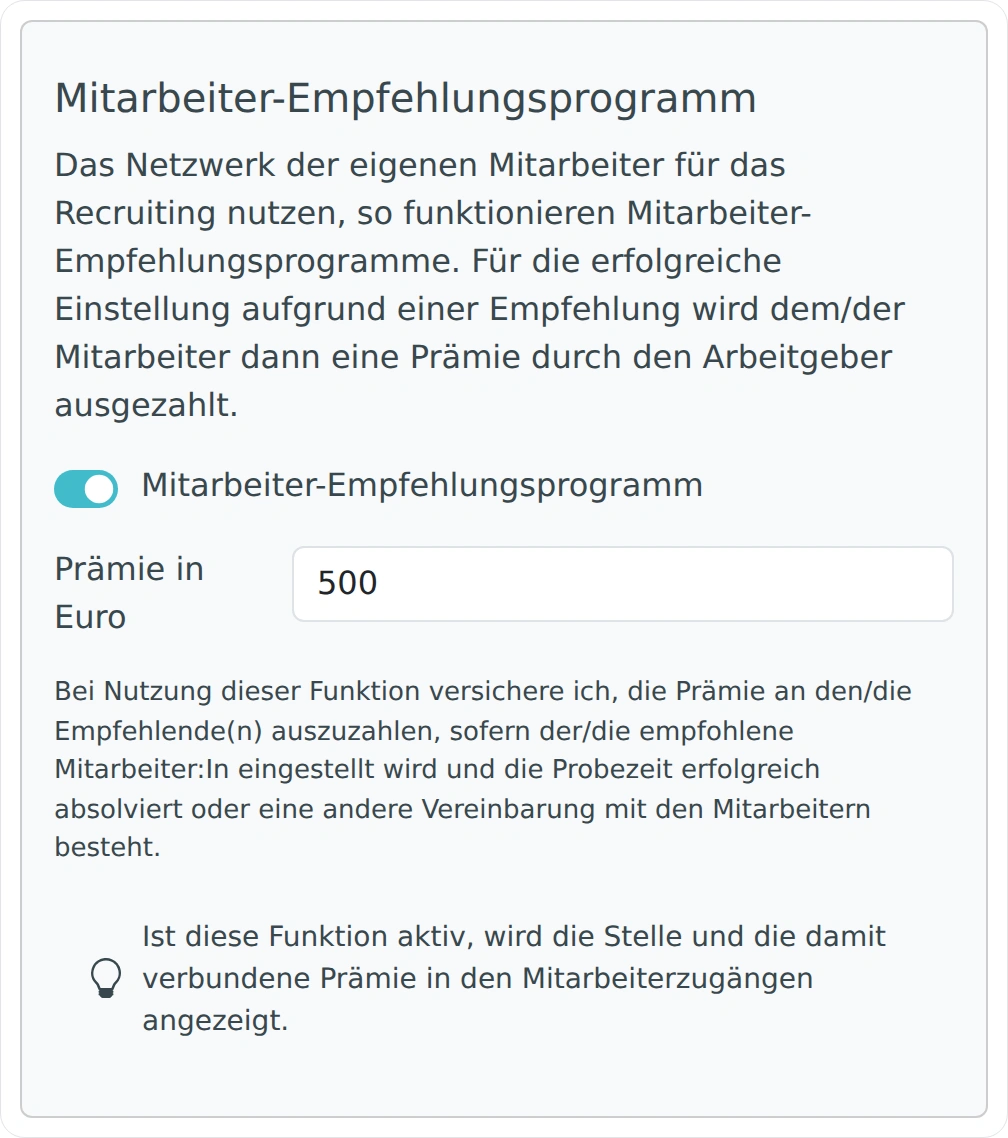 Einstellungen des Mitarbeiterempfehlungsprogramms