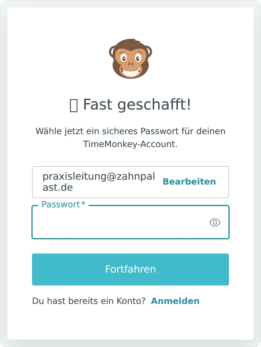 Passwort für ein neues MonkeyMed-Konto festlegen