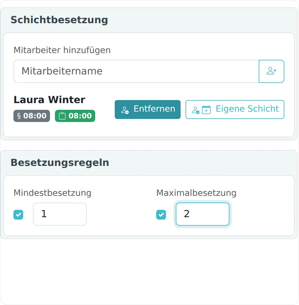 Belegung einer Schicht mit zugeordneten Mitarbeitern