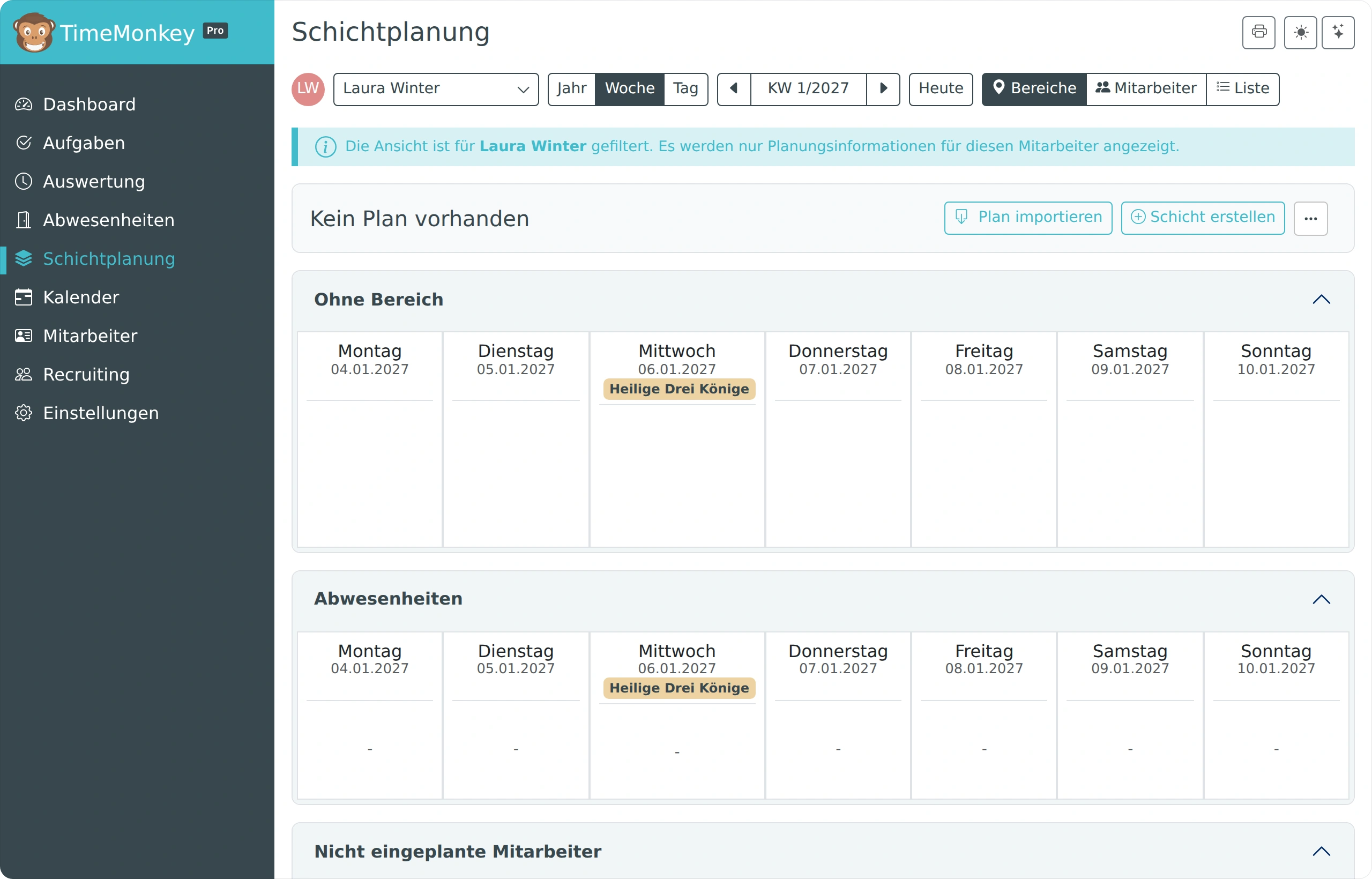 Noch nicht belegte Woche in der Schichtplanung