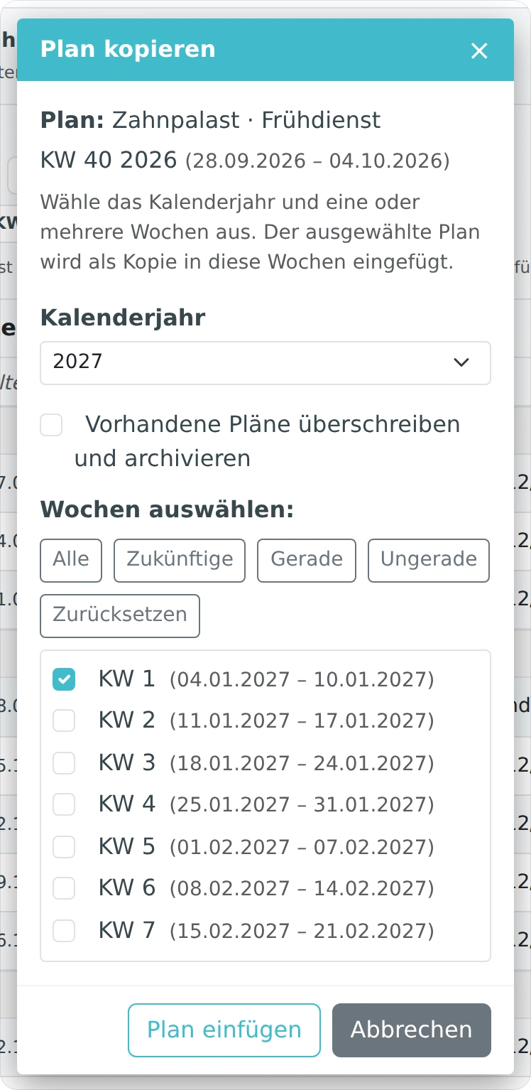 Favoritenplan in ausgewählte Kalenderwochen eines anderen Jahres kopieren