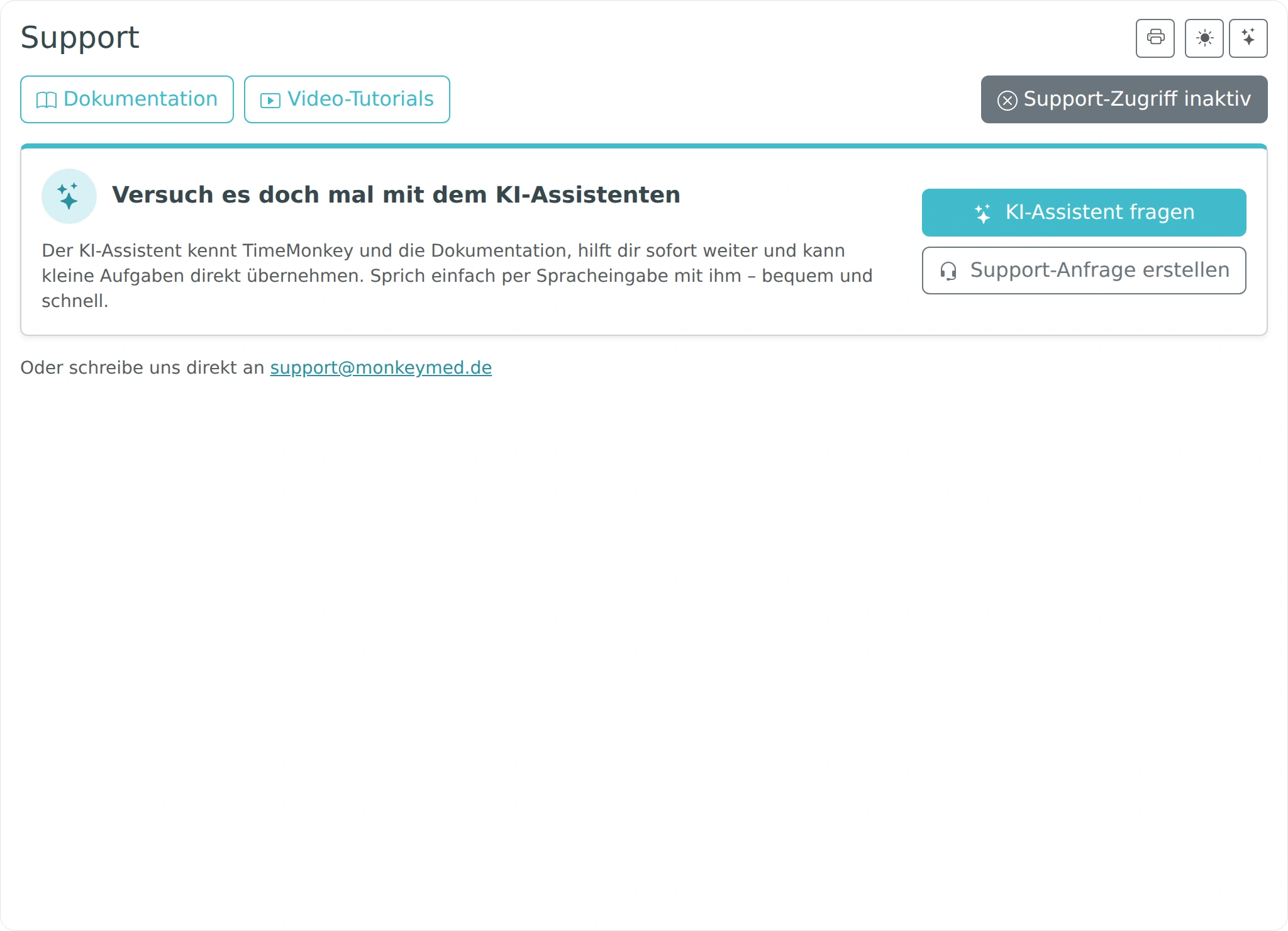 Einstellung für den Zugriff des TimeMonkey-Supports